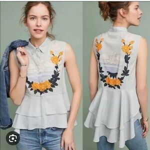 Anthropologie Sahil Kochhar Embroidered Sleeveless Top hi low size small